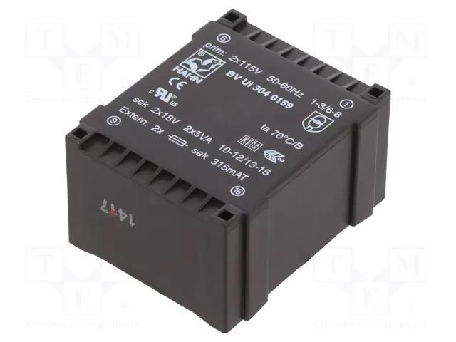 Transformer: encapsulated; 10VA; 115VACx2; 18V; 18V; 277mA; 277mA HAHN BVUI3040159