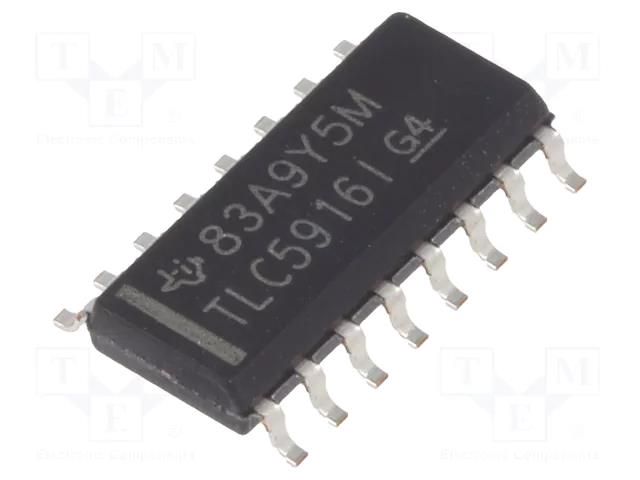 IC: driver; LED driver; SO16; 20V; Ch: 8; thermal protection; 120mA TEXAS INSTRUMENTS TLC5916ID