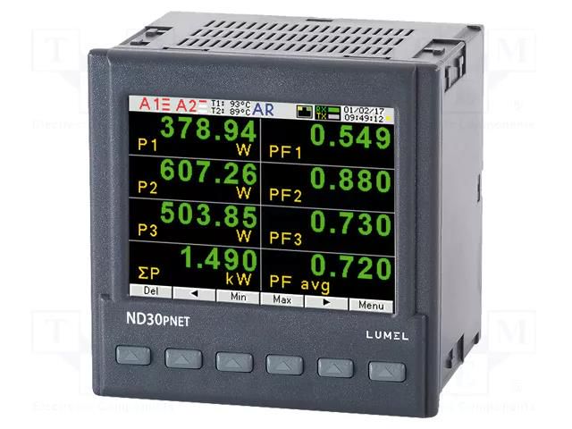 Meter: network parameters; digital,mounting; LCD TFT 3,5"; 1A,5A LUMEL ND30PNET21100M0