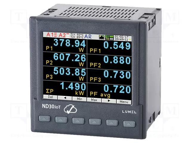 Meter: network parameters; digital,mounting; LCD TFT 3,5"; 1A,5A LUMEL ND30IOT-1121MQM0