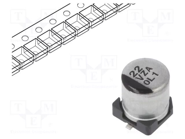 Capacitor: hybrid; 22uF; 35VDC; 900mA; SMD; ESR: 100mΩ; ZA; ±20% PANASONIC EEHZA1V220R