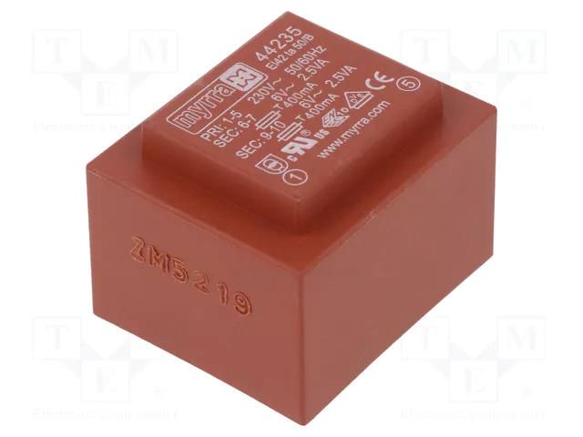 Transformer: encapsulated; 5VA; 230VAC; 6V; 6V; 417mA; 417mA; PCB MYRRA MYRRA-44235