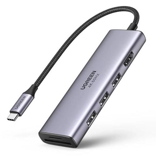 Ugreen multi-functional HUB USB Type C - 3x USB 3.2 Gen 1 / HDMI 4K 60Hz / SD and TF card reader gray (60383 CM511), Ugreen 6957303863839 6957303863839