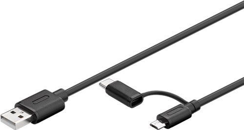 Charging and Synchronisation Combination Cable (with USB A to Micro-USB & USB-C™), black, 1 m - with Micro-B cable and USB-C™ plug 71892