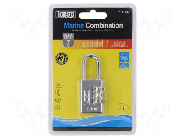 Padlock; shackle,combination code; stainless steel; A: 30mm KASP KA-K11430D