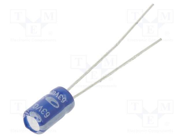 Capacitor: electrolytic; THT; 470nF; 63VDC; Ø4x7mm; Pitch: 1.5mm SAMWHA SS1J474M04007BB