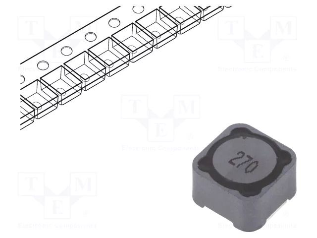Inductor: wire; SMD; 27uH; 3.4A; 46mΩ; ±20%; 12x12x8mm; -40÷125°C Viking PCS127MT270