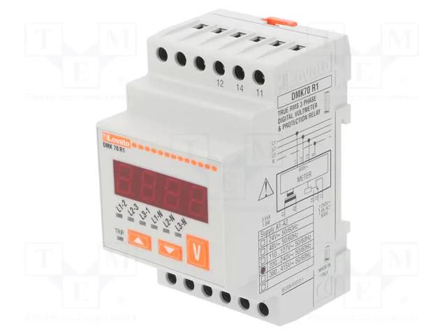 Voltmeter; digital,mounting; 15÷660V; for DIN rail mounting LOVATO ELECTRIC DMK70R1