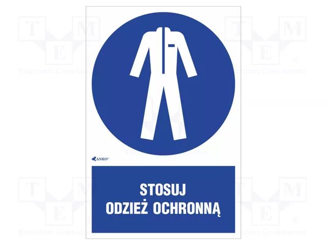Safety sign; regulatory; self-adhesive folie; W: 200mm; H: 300mm ANRO IM/010/1/C1/F