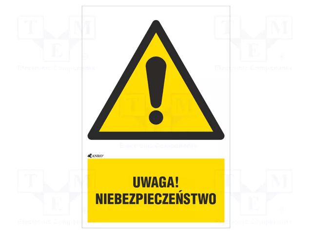 Safety sign; warning; self-adhesive folie; W: 200mm; H: 300mm ANRO IW/001/1/C1/F