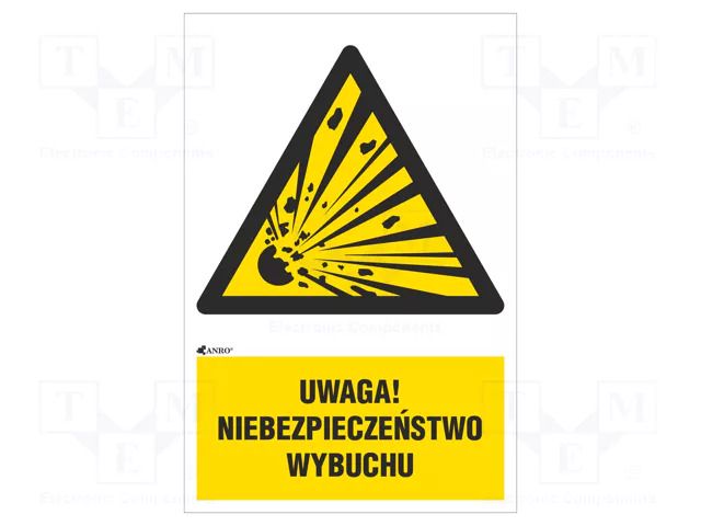 Safety sign; warning; PVC; W: 200mm; H: 300mm ANRO IW/002/1/C1/P