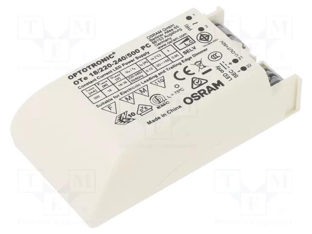 Power supply: switching; LED; 18W; 18÷36VDC; 500mA; 198÷264VAC ams OSRAM 4052899105362