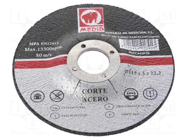 Cutting wheel; Ø: 115mm; Øhole: 22mm; Disc thick: 3mm; metal,steel MEDID MED.CA11530