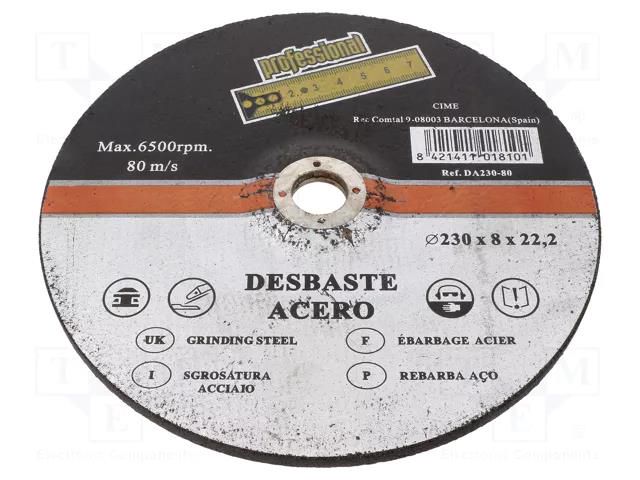 Grinding wheels; Ø: 230mm; Øhole: 22mm; Disc thick: 8mm MEDID MED.DA23080