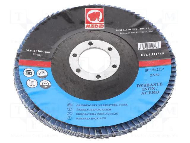 Flap grinding wheels; Ø: 115mm; Øhole: 22mm; Granularity: 80 MEDID MED.LI115ZN80