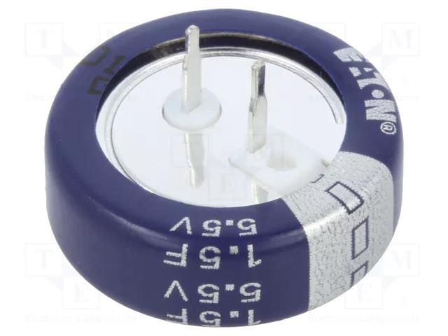 Supercapacitor; THT; 1.5F; 5.5VDC; -20÷80%; Ø21.5x7.1mm; 30Ω; KR EATON ELECTRONICS KR-5R5C155-R