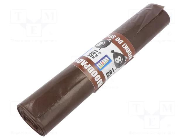 Trash bags; polyetylene LD; brown; 120l; 10pcs. PLAST PL.03-02-12611A