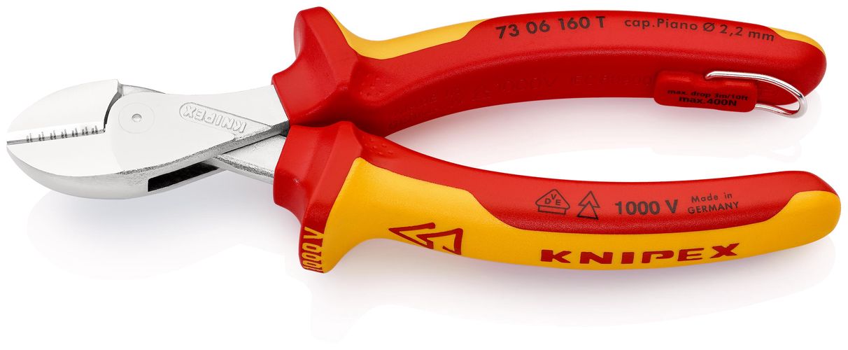 KNIPEX 73 06 160 T X-Cut® Compact Diagonal Cutter insulated with multi-component grips, VDE-tested with integrated insulated tether attachment point for a tool tether chrome-plated 160 mm 73 06 160 T 4003773081487