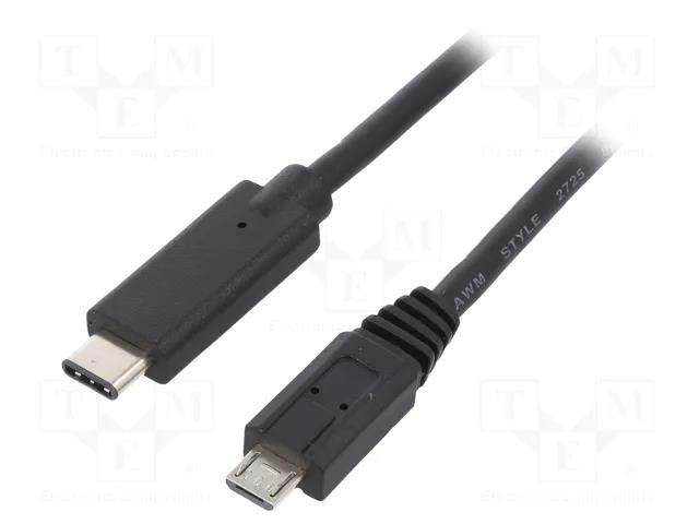 Cable; USB 2.0; USB B micro plug,USB C plug; 1.2m; black QOLTEC QOLTEC-50476