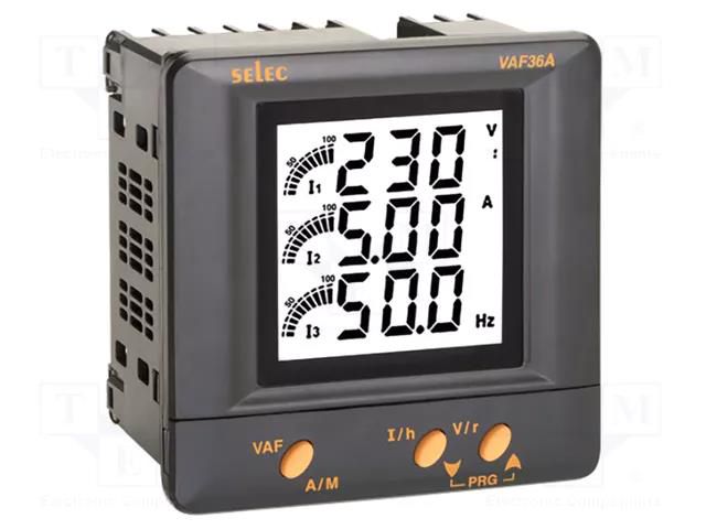 Meter: network parameters; on panel; digital,mounting; LCD SELEC VAF36A-230V-CE