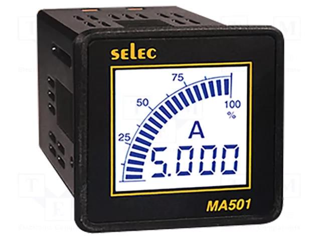 Ammeter; digital,mounting; I AC: 0÷5kA; True RMS; on panel; LCD SELEC MA501-230V-CE