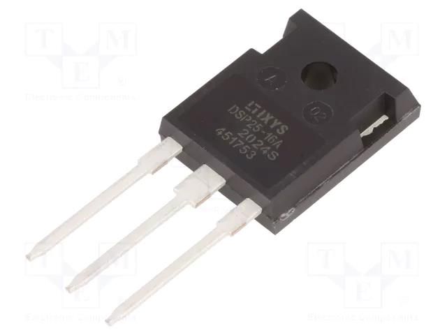 Diode: rectifying; THT; 1.6kV; 25A; tube; Ifsm: 300A; TO247-3; 160W IXYS DSP25-16A