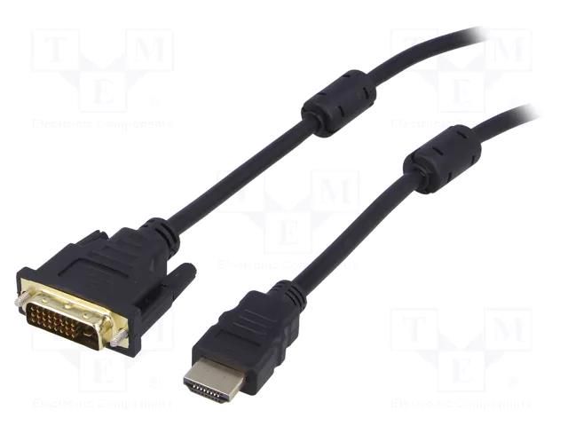 Cable; DVI-D (24+1) plug,HDMI plug; 3m; black; HDMI 1.4 AKYGA AK-AV-13