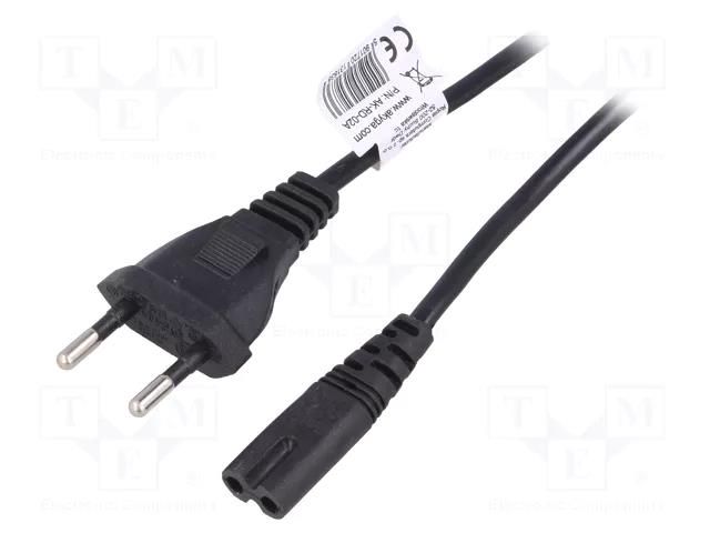 Cable; 2x0.5mm2; CEE 7/16 (C) plug,IEC C7 female; PVC; 3m; black AKYGA AK-RD-02A