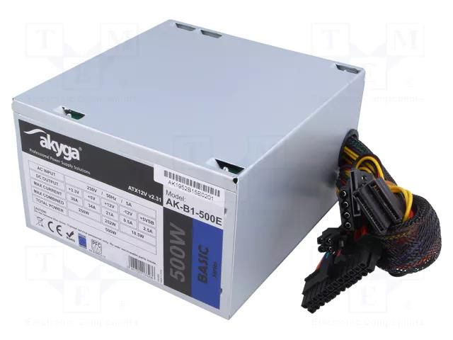 Power supply: computer; ATX; 500W; 3.3/5/12V; Features: fan 12cm AKYGA AK-B1-500E