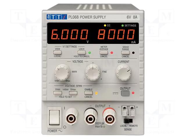 Power supply: laboratory; single-channel,linear; 0÷6VDC; 0÷8A AIM-TTI PL068