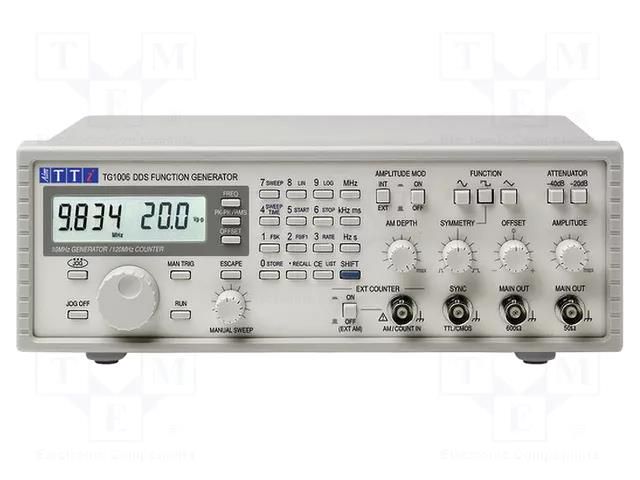 Generator: function; 10MHz; 1mHz÷10MHz (sinus waveform); LCD AIM-TTI TG1006