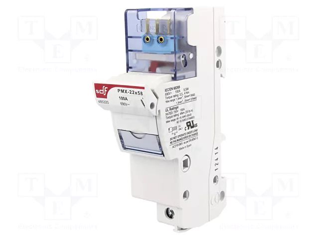Fuse holder; 22x58mm; for DIN rail mounting; 125A; 690VAC; 750VDC DF ELECTRIC PMX22X58-1M
