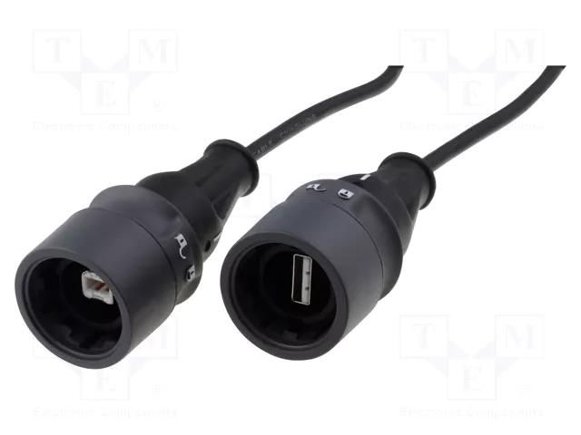 Cable; USB 2.0; USB A socket,USB B socket; 2m; IP66,IP68,IP69K BULGIN PXP6041/AB/2M00