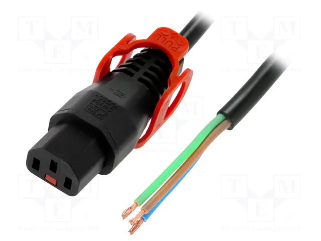 Cable; IEC C13 female,wires; PVC; 3m; with IEC LOCK+ locking IEC LOCK IEC-PC1528