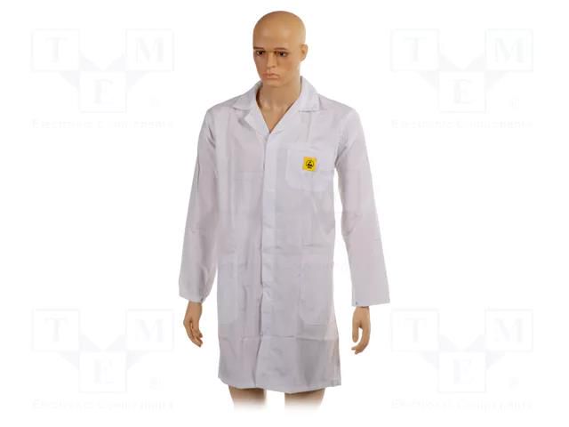 Coat; ESD; M (unisex); cotton,polyester,carbon fiber; white STATICTEC PRT-STC1103