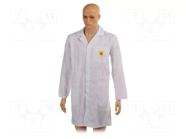 Coat; ESD; L (unisex); cotton,polyester,carbon fiber; white STATICTEC PRT-STC1104