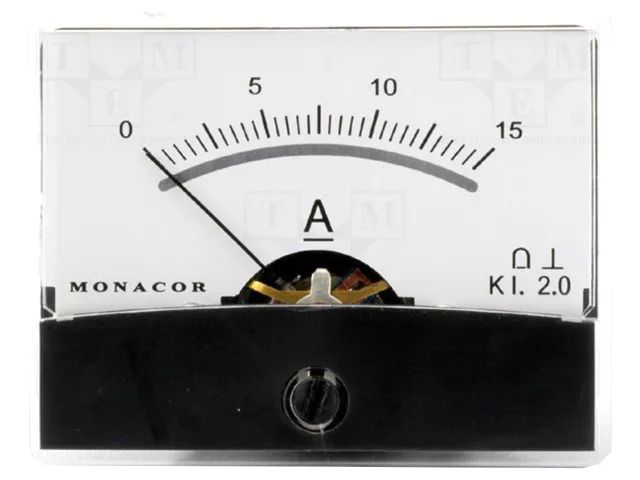 Ammeter; on panel; I DC: 0÷15A; Class: 2; Int.resist: 4mΩ; Ø37.5mm MONACOR PM-2/15A