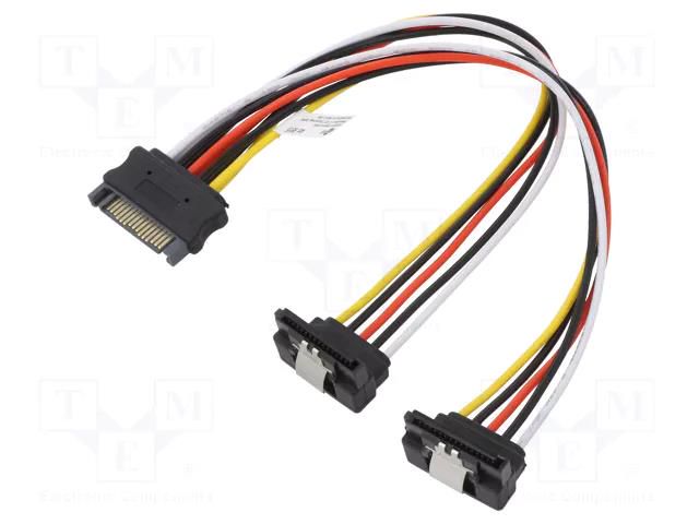 Cable: SATA; SATA male x2 angled,SATA female; 0.2m Goobay 90SATA-Y/SATA