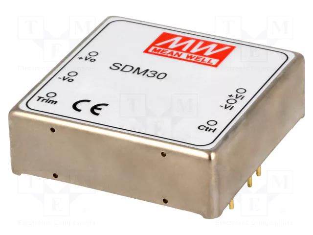 Converter: DC/DC; 30W; Uin: 18÷36VDC; Uout: 15VDC; Iout: 2A; 2"x2" MEAN WELL SDM30-24S15