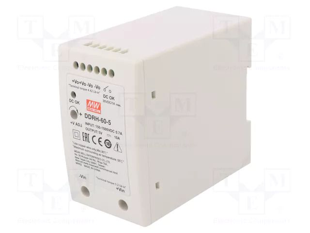 Converter: DC/DC; 50W; Uin: 150÷1500VDC; Uout: 5VDC; Iout: 10A; 4kV MEAN WELL DDRH-60-5
