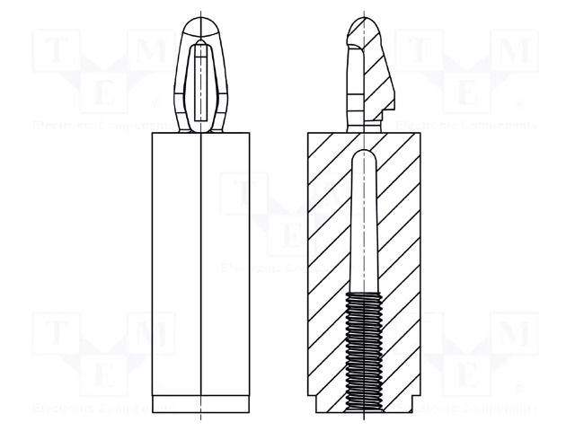 PCB distance; polyamide 66; L: 15mm; screwed fole,snap fastener DREMEC DR8G501V41284
