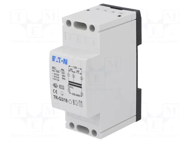 Transformer: bell; 18VA; 230VAC; 4V; 8V; 12V; Leads: terminal block EATON ELECTRIC TR-G3/18