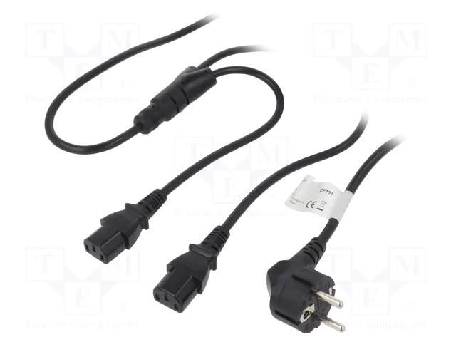 Cable; CEE 7/7 (E/F) plug,IEC C13 female x2; 1.5m; black; 10A LOGILINK CP101