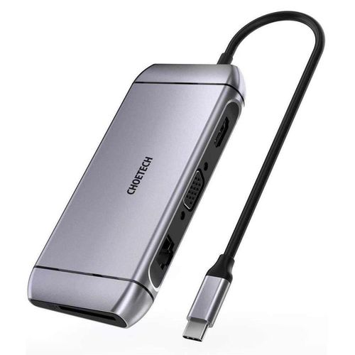 Choetech 9in1 multifunctional USB Type C HUB - 3x USB 3.2 Gen 1 / SD and TF memory card reader / HDMI 4K 30Hz / VGA Full HD 60Hz / USB Type C / RJ45 gray (HUB-M15 gray), Choetech 6971824975055 6971824975055