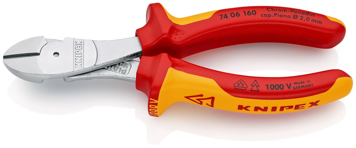 KNIPEX 74 06 160 High Leverage Diagonal Cutter insulated with multi-component grips, VDE-tested chrome-plated 160 mm 74 06 160 4003773040705