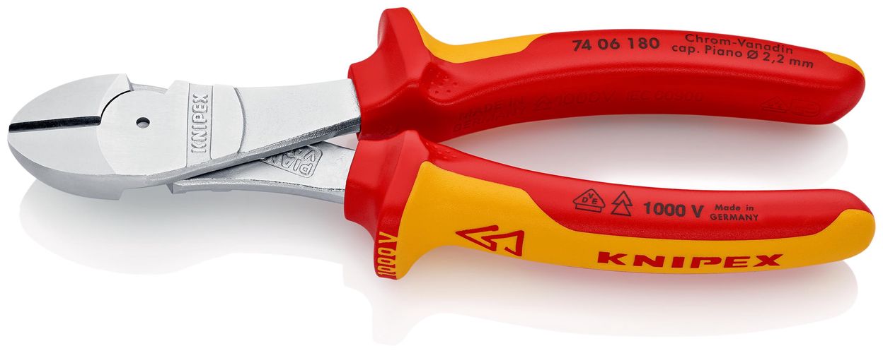 KNIPEX 74 06 180 High Leverage Diagonal Cutter insulated with multi-component grips, VDE-tested chrome-plated 180 mm 74 06 180 4003773022985