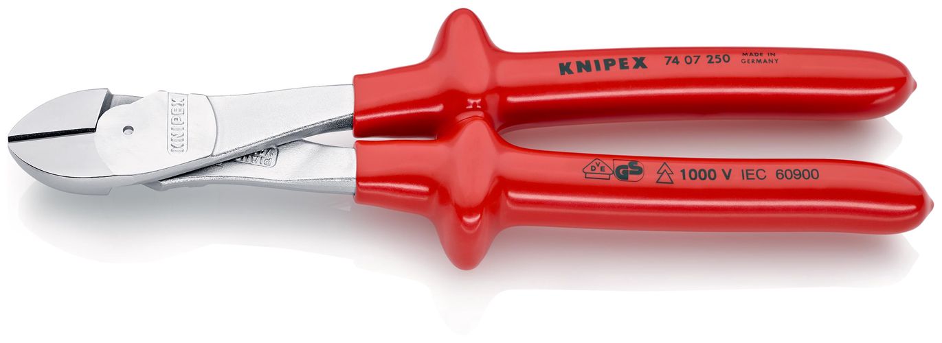 KNIPEX 74 07 250 High Leverage Diagonal Cutter with dipped insulation, VDE-tested chrome-plated 250 mm 74 07 250 4003773018421