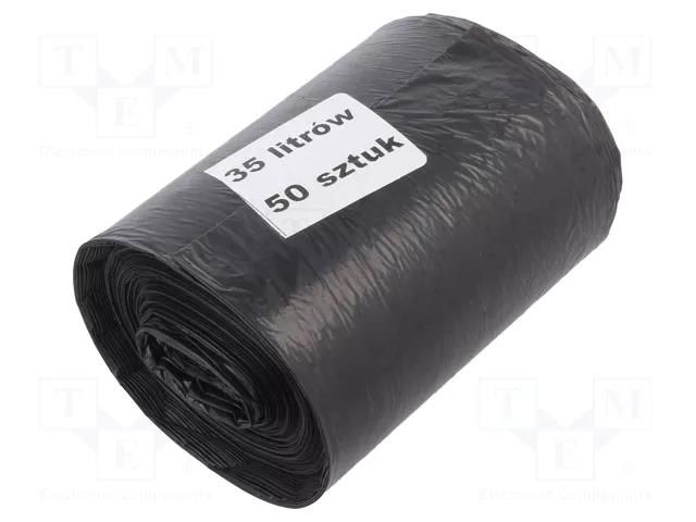 Trash bags; polyetylene LD; black; 35l; 50pcs. PLAST PL.03-02-03719