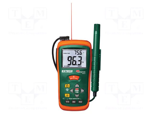 Thermo-hygrometer; -50÷500°C; 10÷95%RH; 8: 1; ε: 0,95; Accur: ±2°C EXTECH RH101
