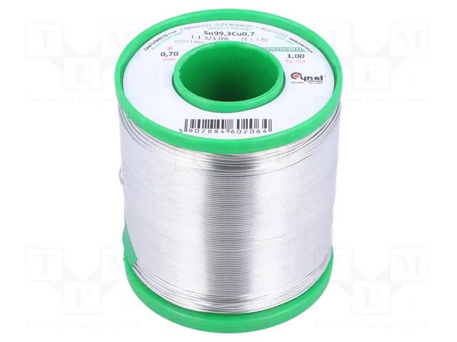 Tin; lead free; Sn99,3Cu0,7; 0.7mm; 1000g; reel; 227°C; 3% CYNEL SN99C-0.7/1.0